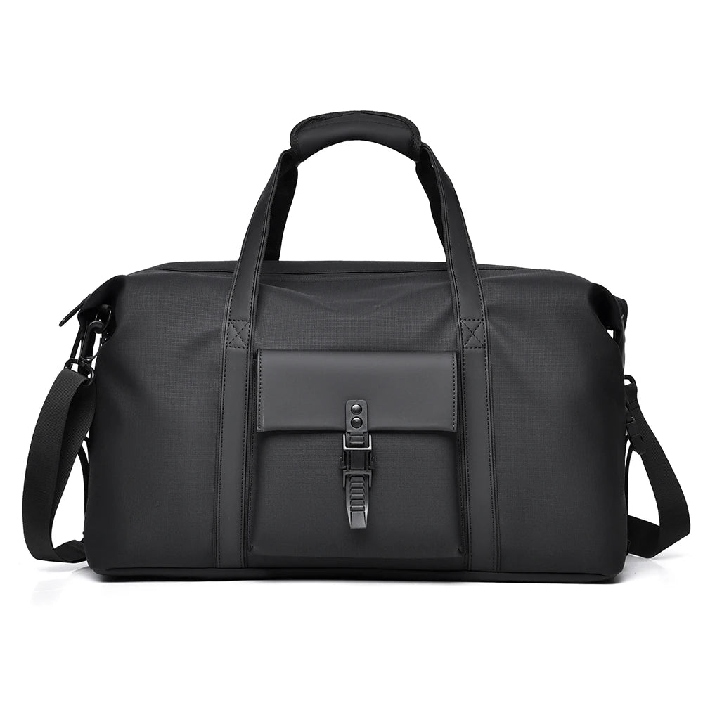 sac de voyage noir avec rangement sur fond blanc