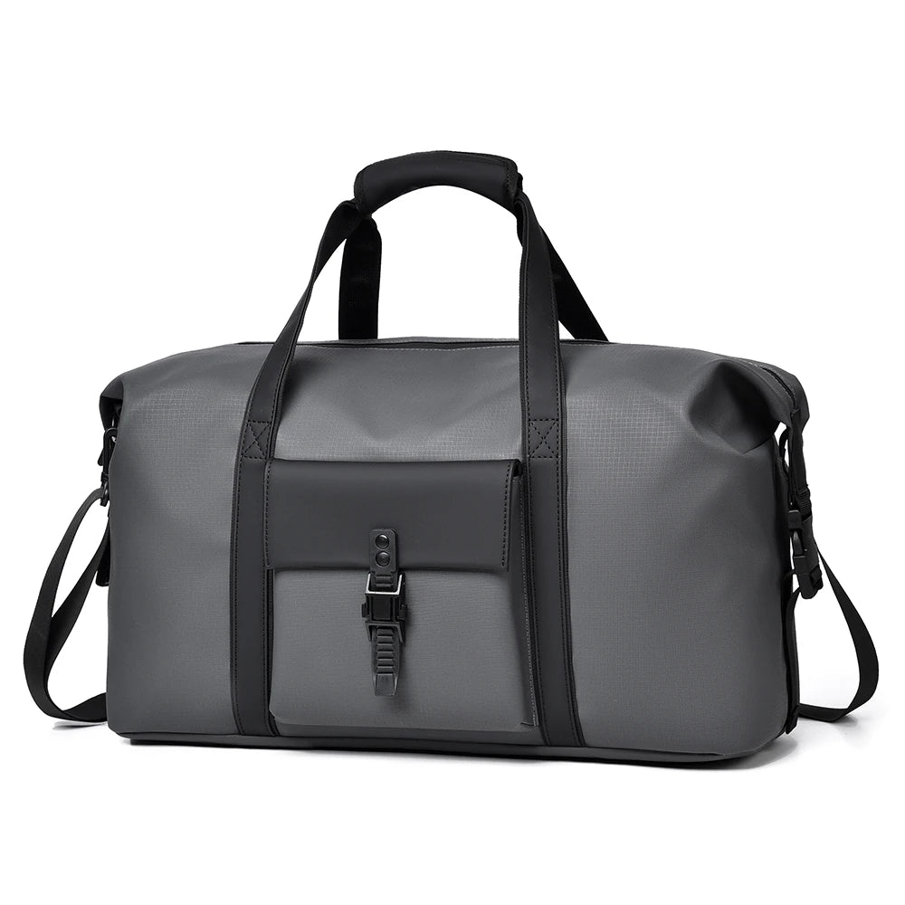 sac de voyage avec rangement gris sur fond blanc