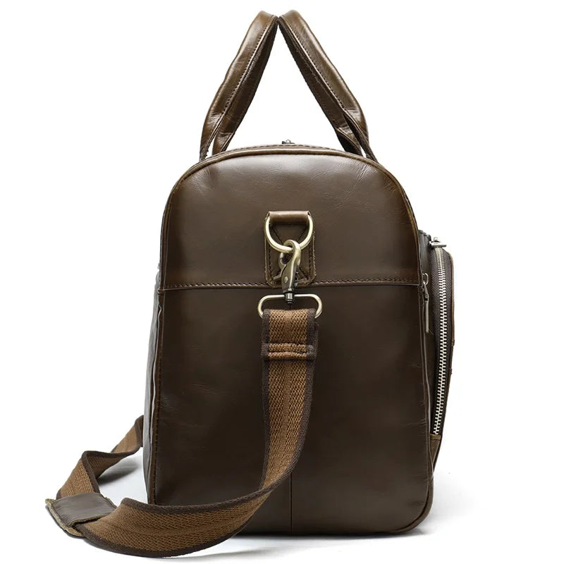 sac de voyage en cuir véritable vue de coté