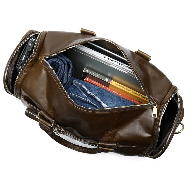 sac de voyage en cuir véritable vue intérieur