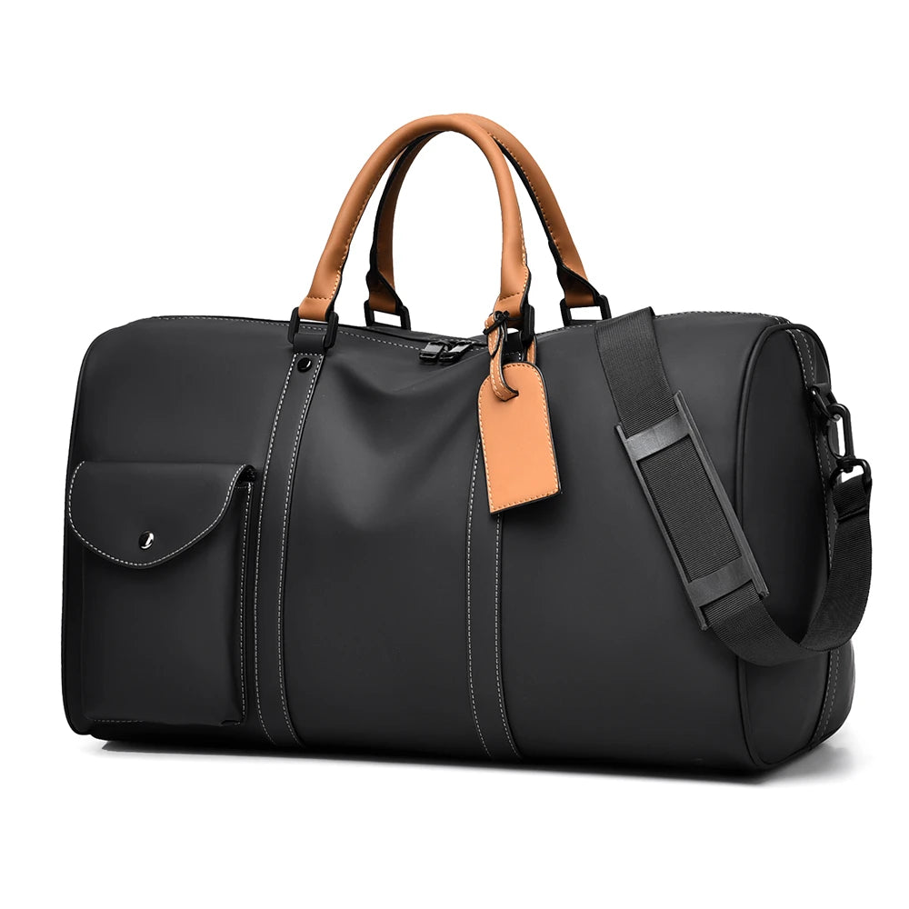 sac de voyage élégant noir sur fond blanc
